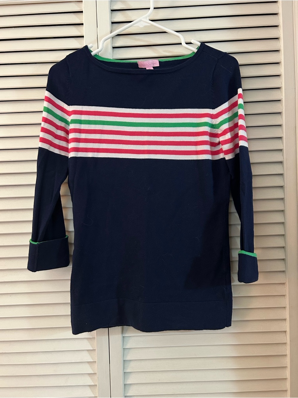 Lilly Pulitzer Navy Sweater with Pink and Green Stripes